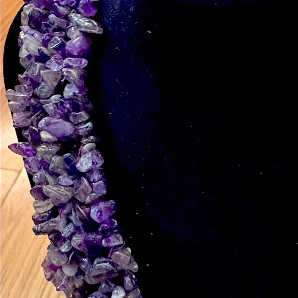 VINTAGE NATURAL PURPLE AMETHYST CLUSTERED CHIPS BIB TOGGLE CLASP 19" NECKLACE - Picture 2 of 9